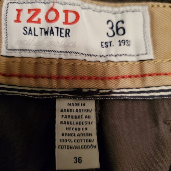 Izod Saltwater Flat Front Mens Cotton Shorts 36 - Picture 2 of 3